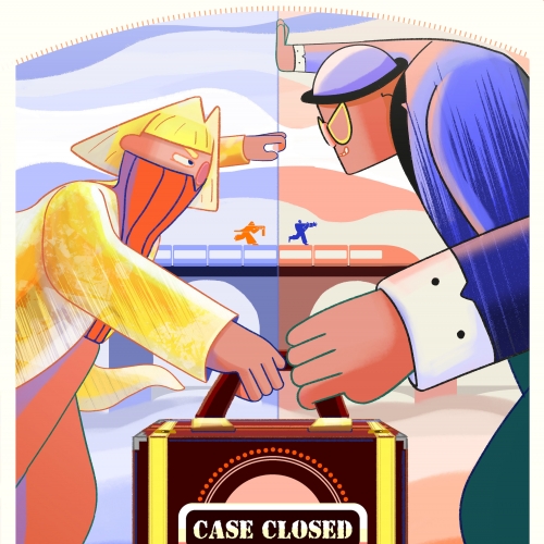 Animation Case Closed Animation of two figures and a briefcase