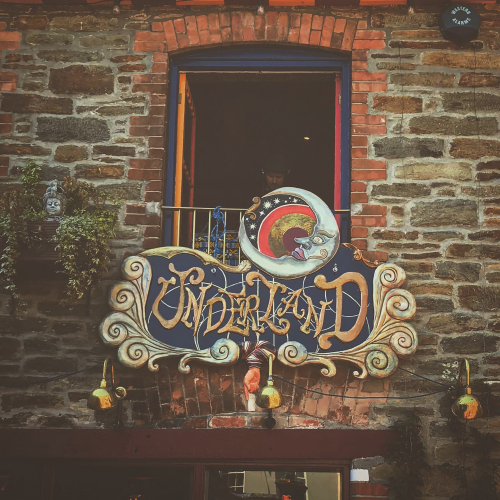Underland The circus-inspired sign hanging over bar and venue Underland in Falmouth