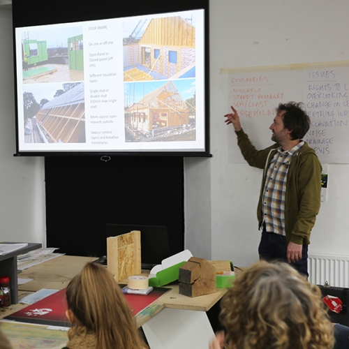 Tom Jubb presenting to BA Architecture students