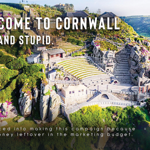 Creative advertising student work of the Minack Theatre and beach