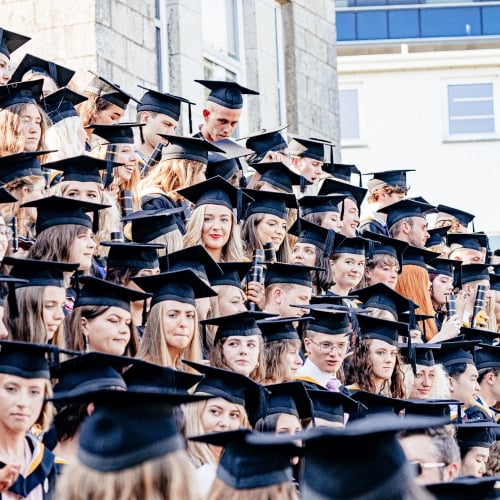 A sea of graduates' in hats and gowns at Falmouth University Graduation 2019 