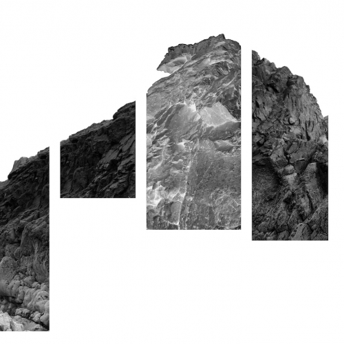 Black and white mountain image sectioned into rectangles.